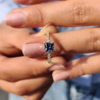 Royal Dark Blue Princess Cut Moissanite Ring