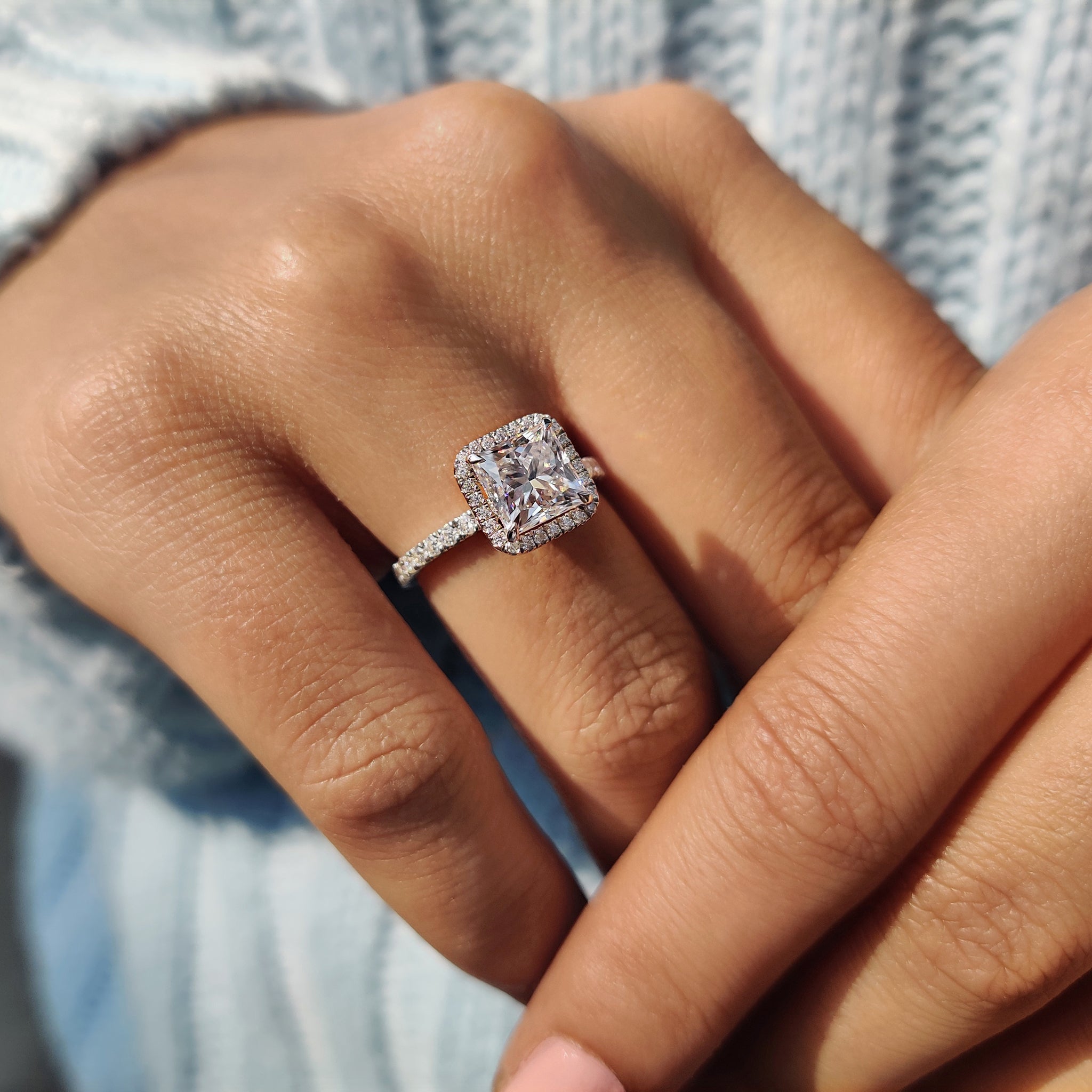 Princess Cut Moissanite Ring in classic pave setting