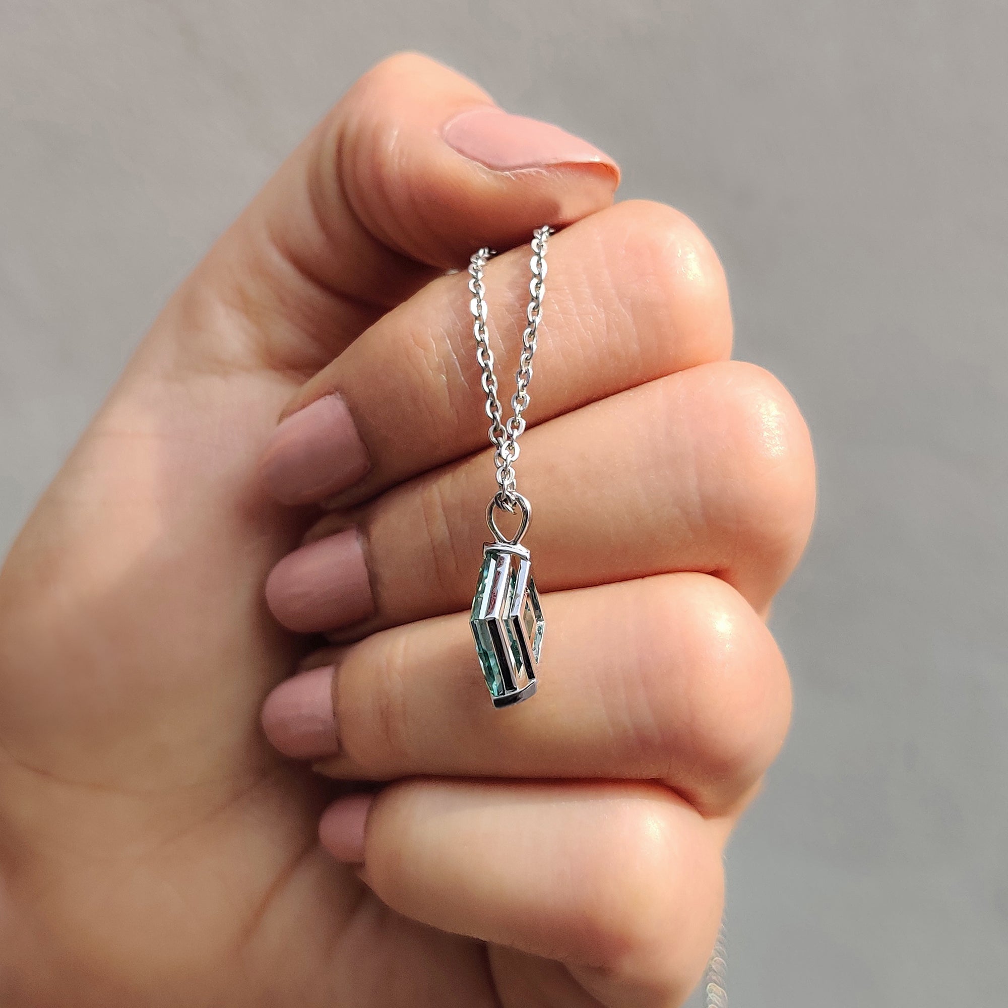 Cyan Blue Lozenge Cut Moissanite Pendant Secondary image