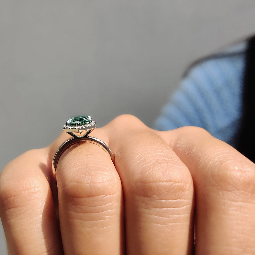 Green Moissanite Dutch Marquise Ring