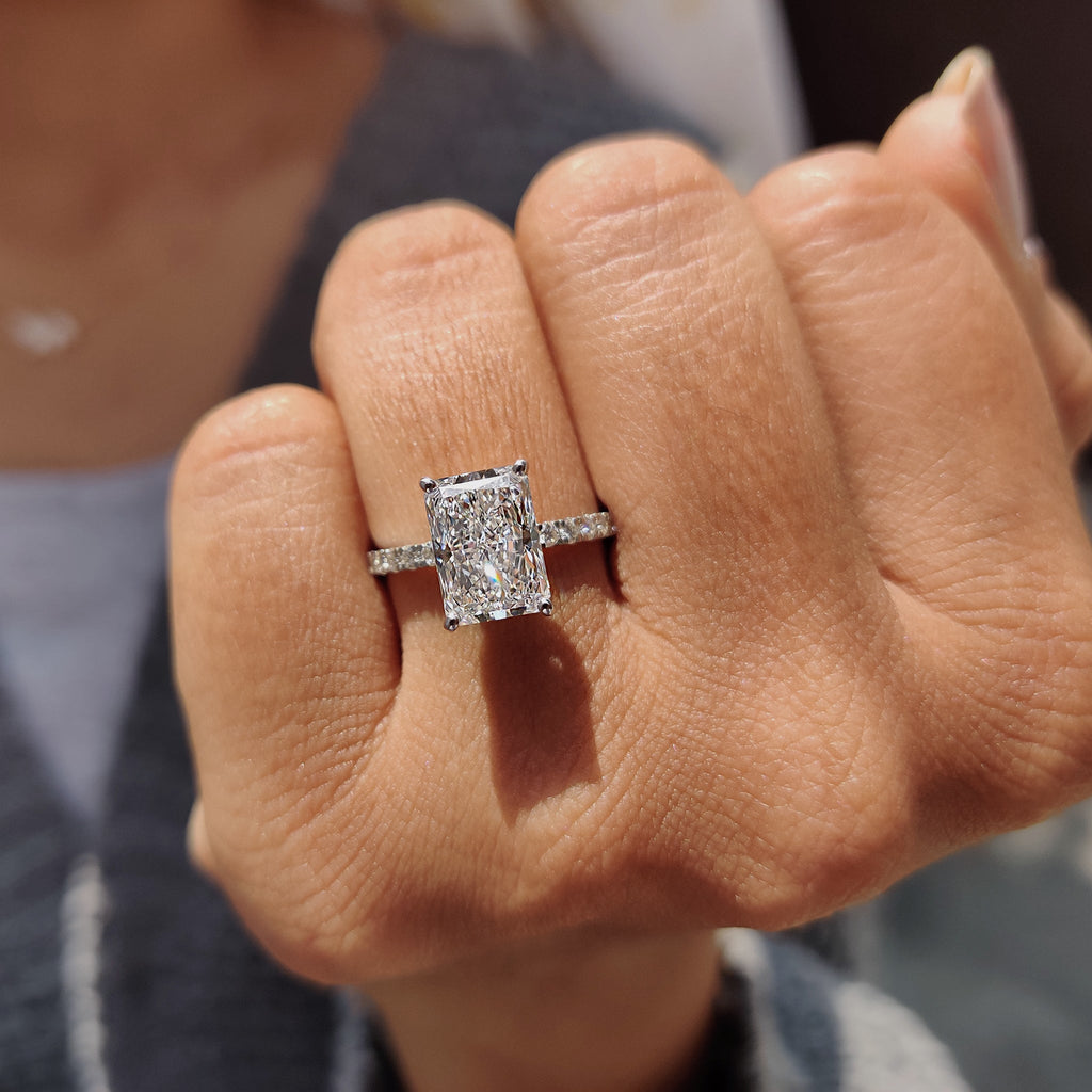 Radiant Engagement Ring With Pave Diamonds