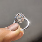 Oval Rose Cut Engagement Ring In Cluster Halo Style