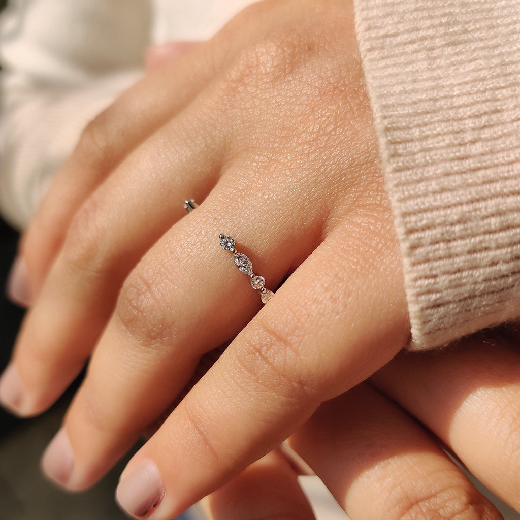 White Gold Womens Wedding Band With Marquise Diamond