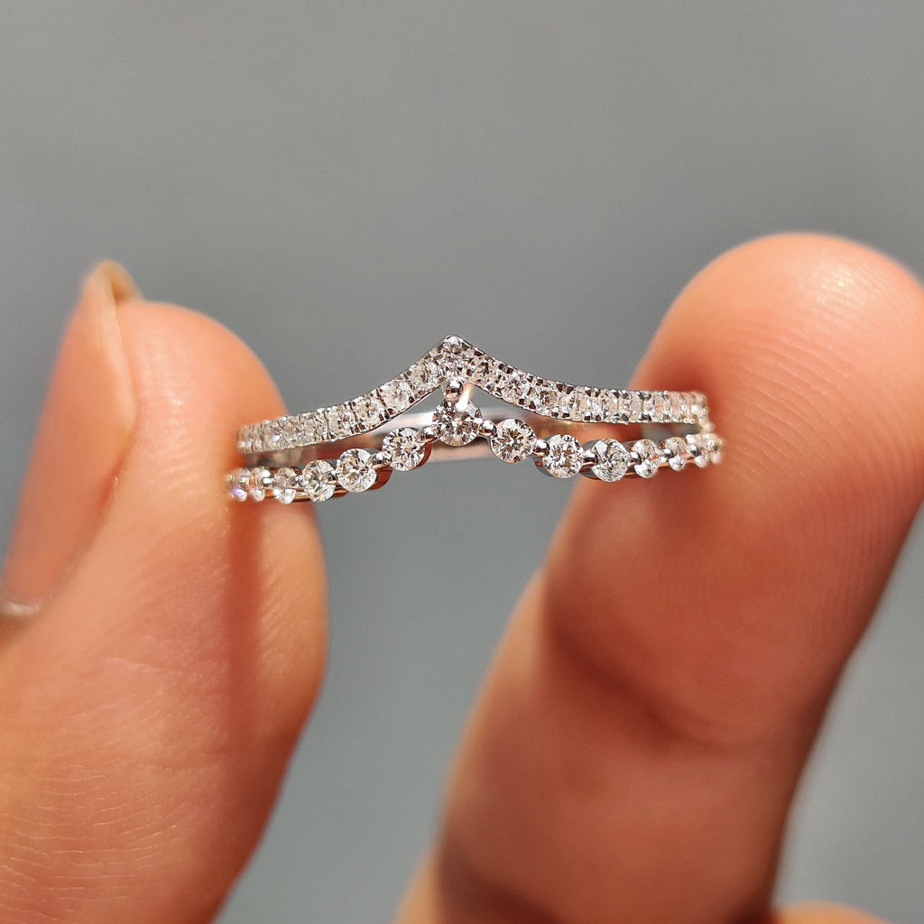 Stackable Chevron Wedding Band In White Gold