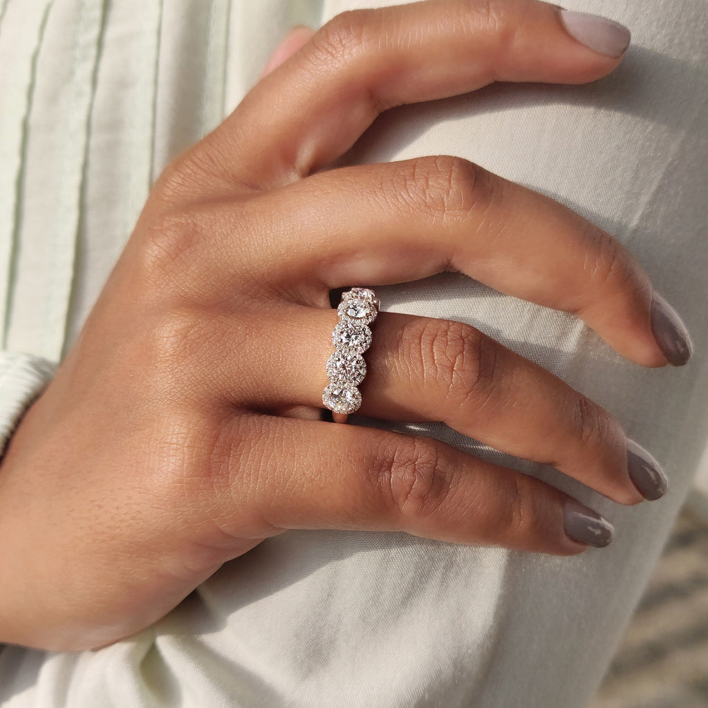 5 Stone Halo Wedding Band