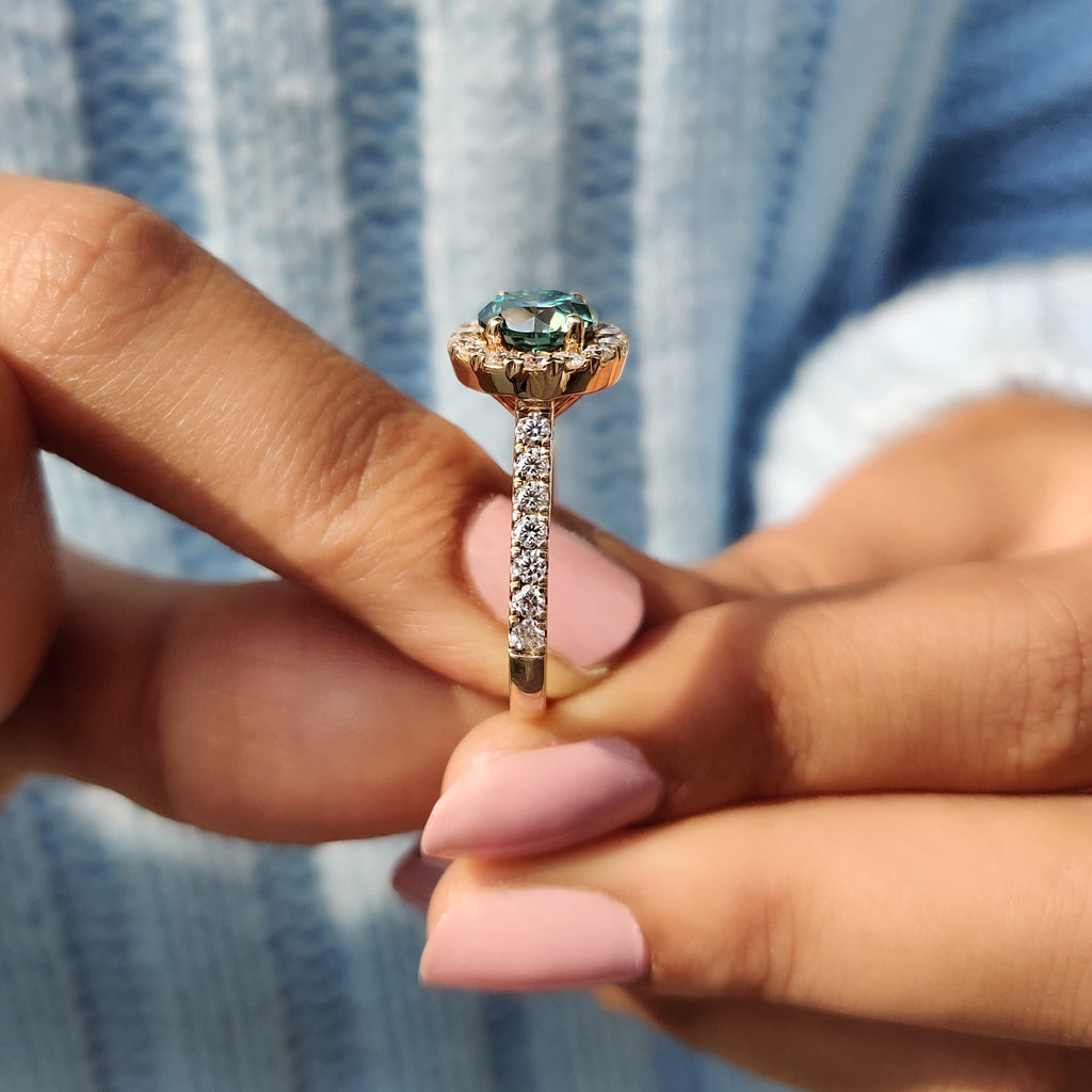 Cyan Blue Moissanite Round Cut Ring