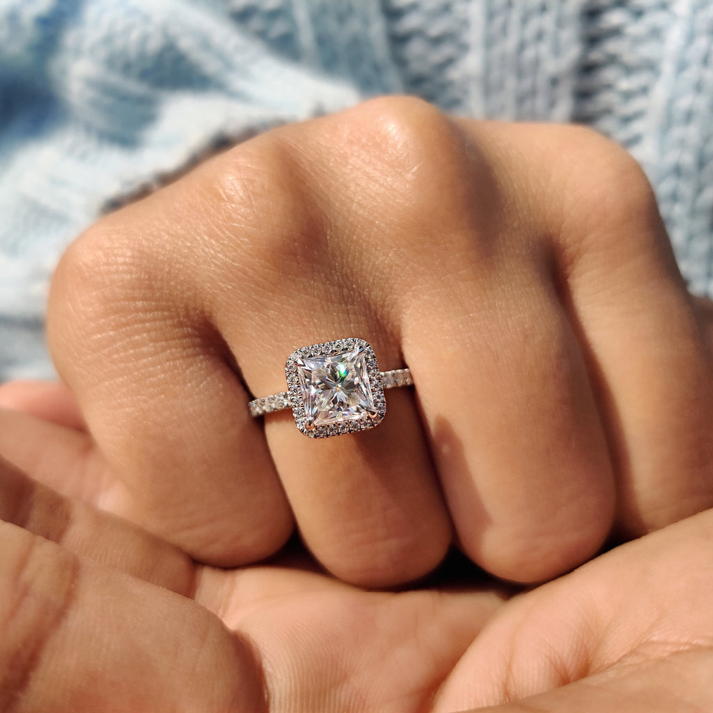 Princess Cut Moissanite Ring in classic pave setting