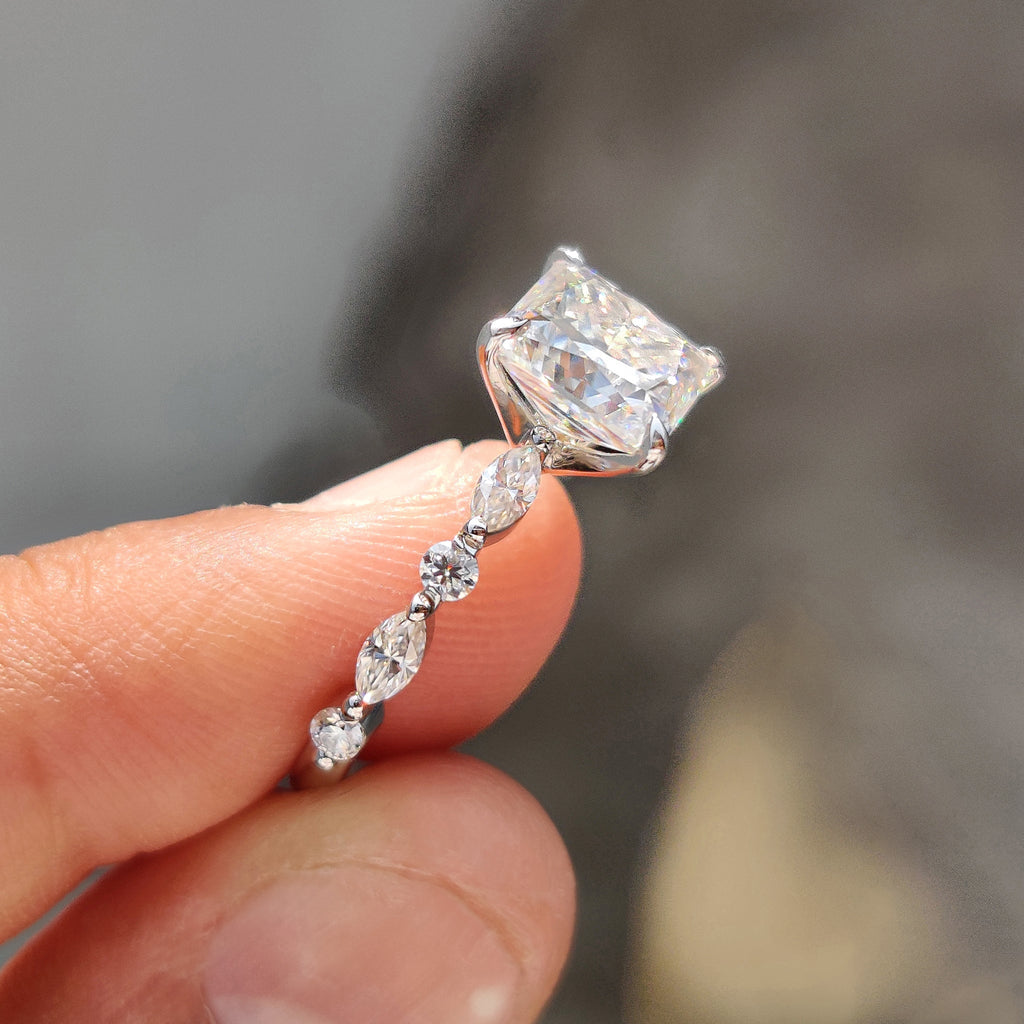 Princess Cut Moissanite Ring With Pave Setting