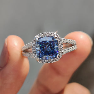 Cushion Cut Split Pave Engagement Ring