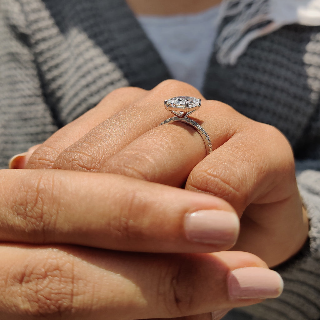 Radiant Engagement Ring With Pave Diamonds