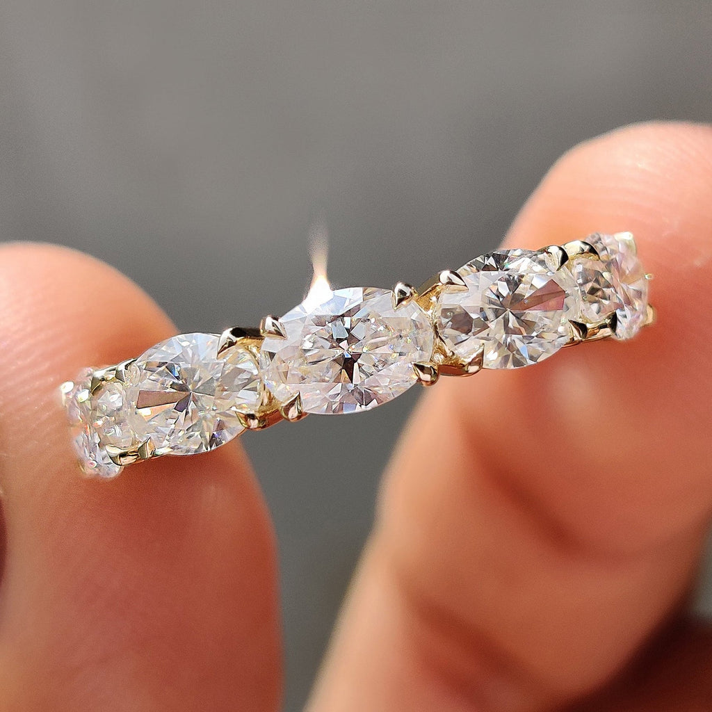 Five Stone Wedding Band In Oval Cut Moissanite