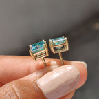 Cyan Blue Princess Cut Moissanite Earrings