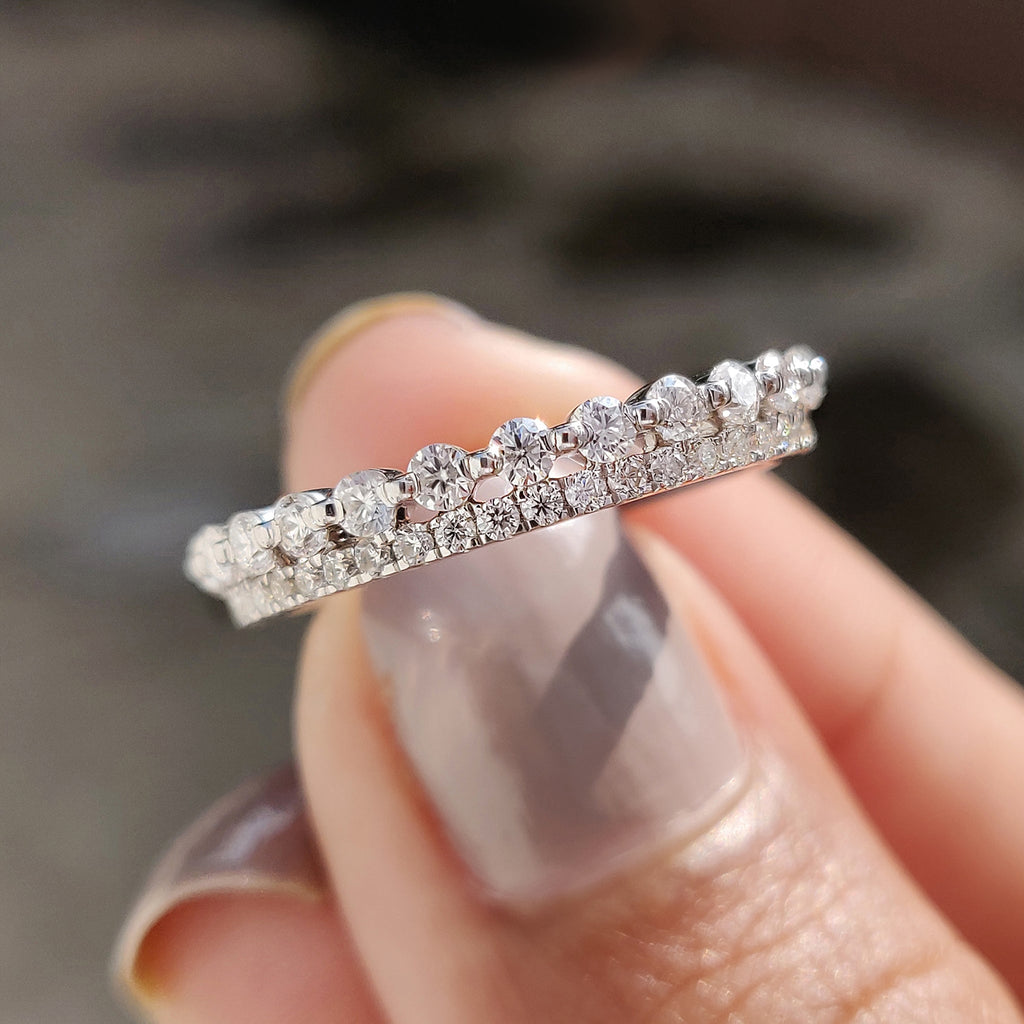 Yellow Gold Band - Round Double Row Pave