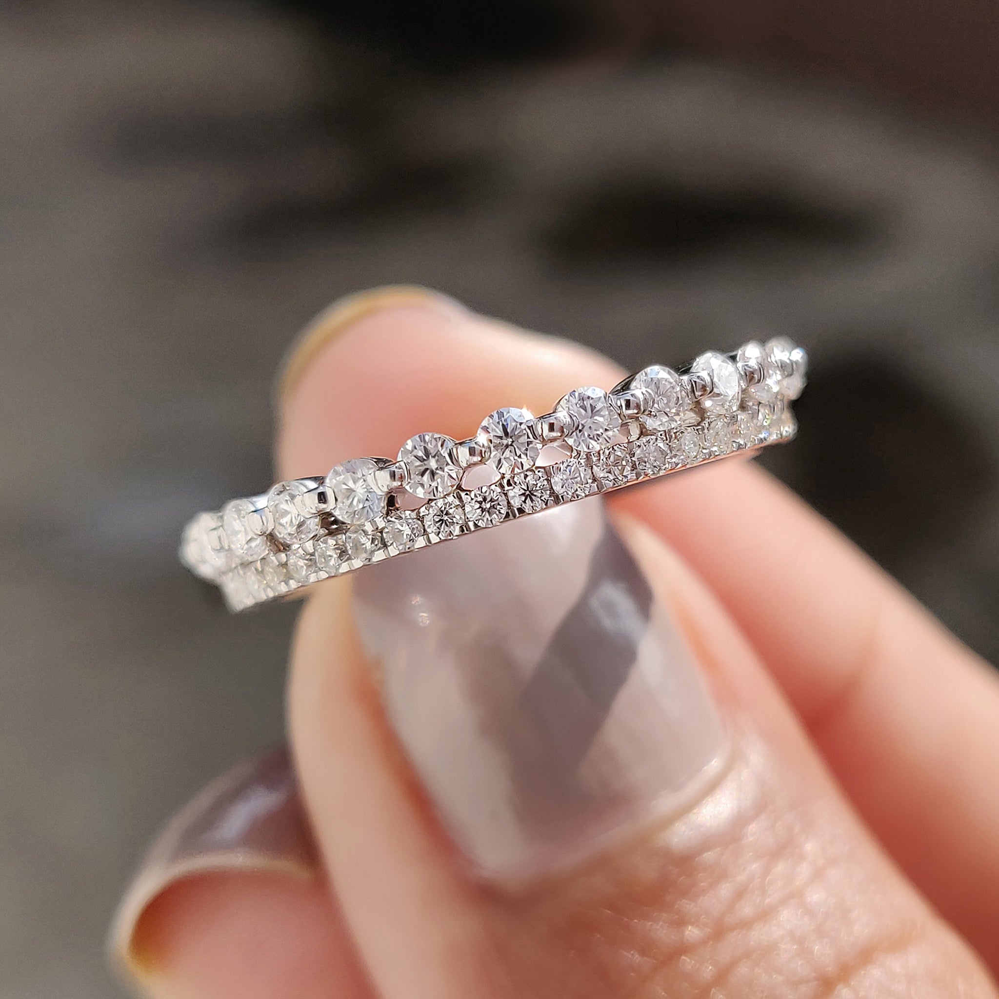 Yellow Gold Band - Round Double Row Pave