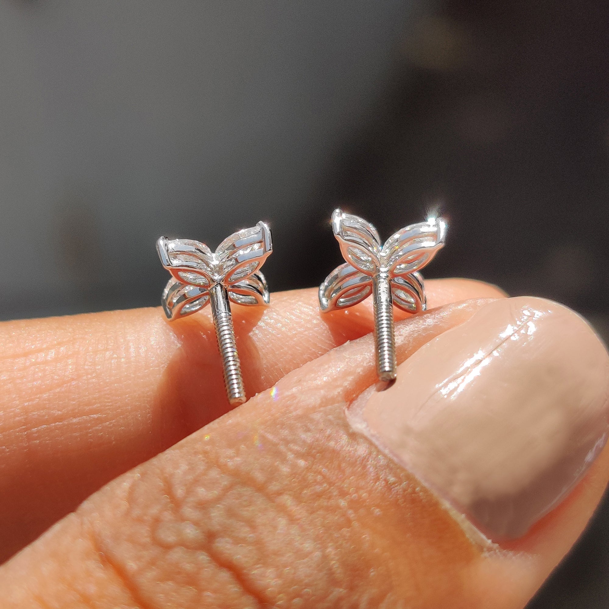 Flower Stud Marquise Cut Diamond Earrings