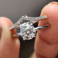 Round Cut Moissanite White Gold Bridal Set With V Shaped Band