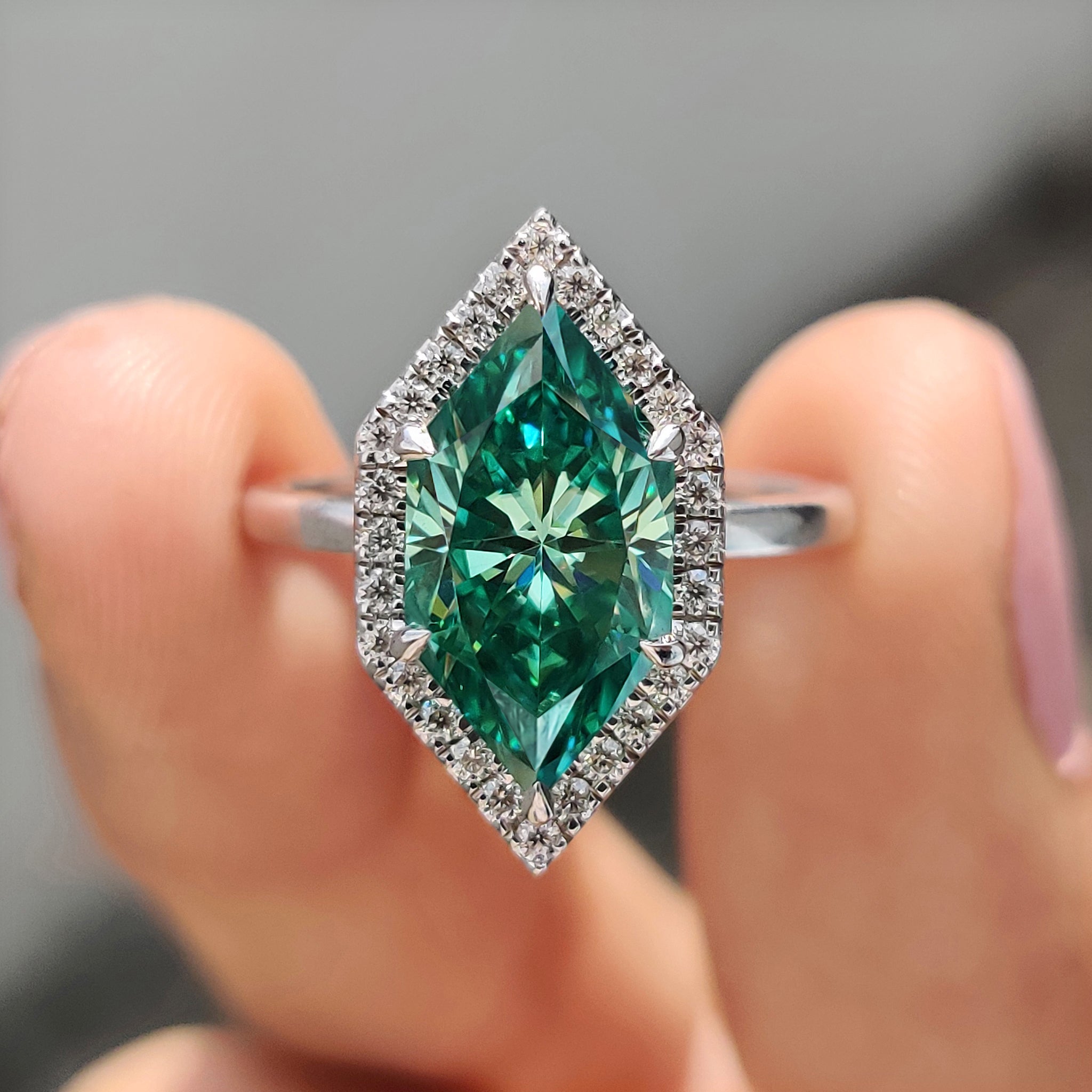 Green Moissanite Dutch Marquise Ring