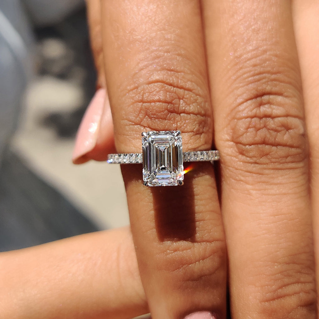 Emerald Cut Engagement Ring With Hidden Halo