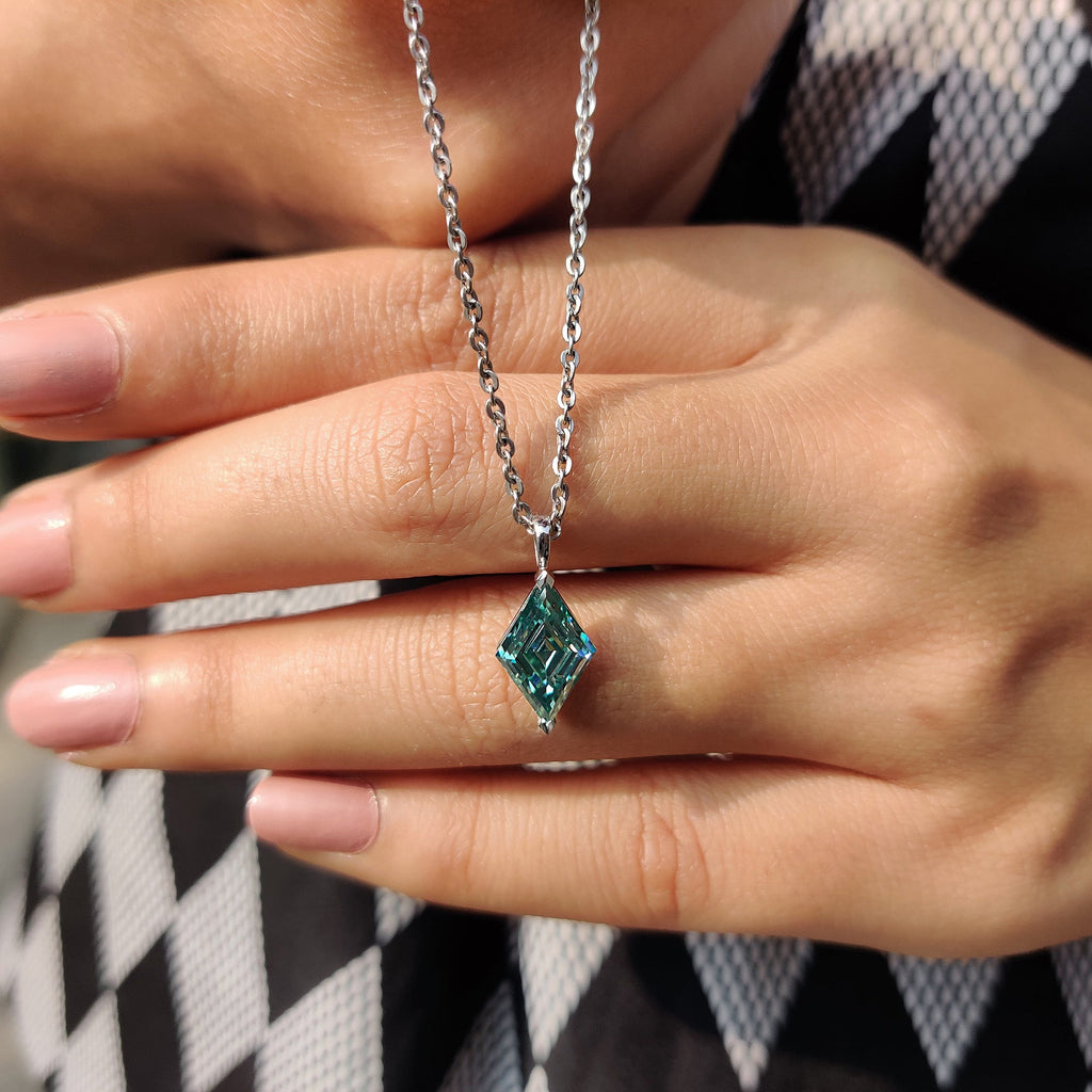 Cyan Blue Lozenge Cut Moissanite Pendant