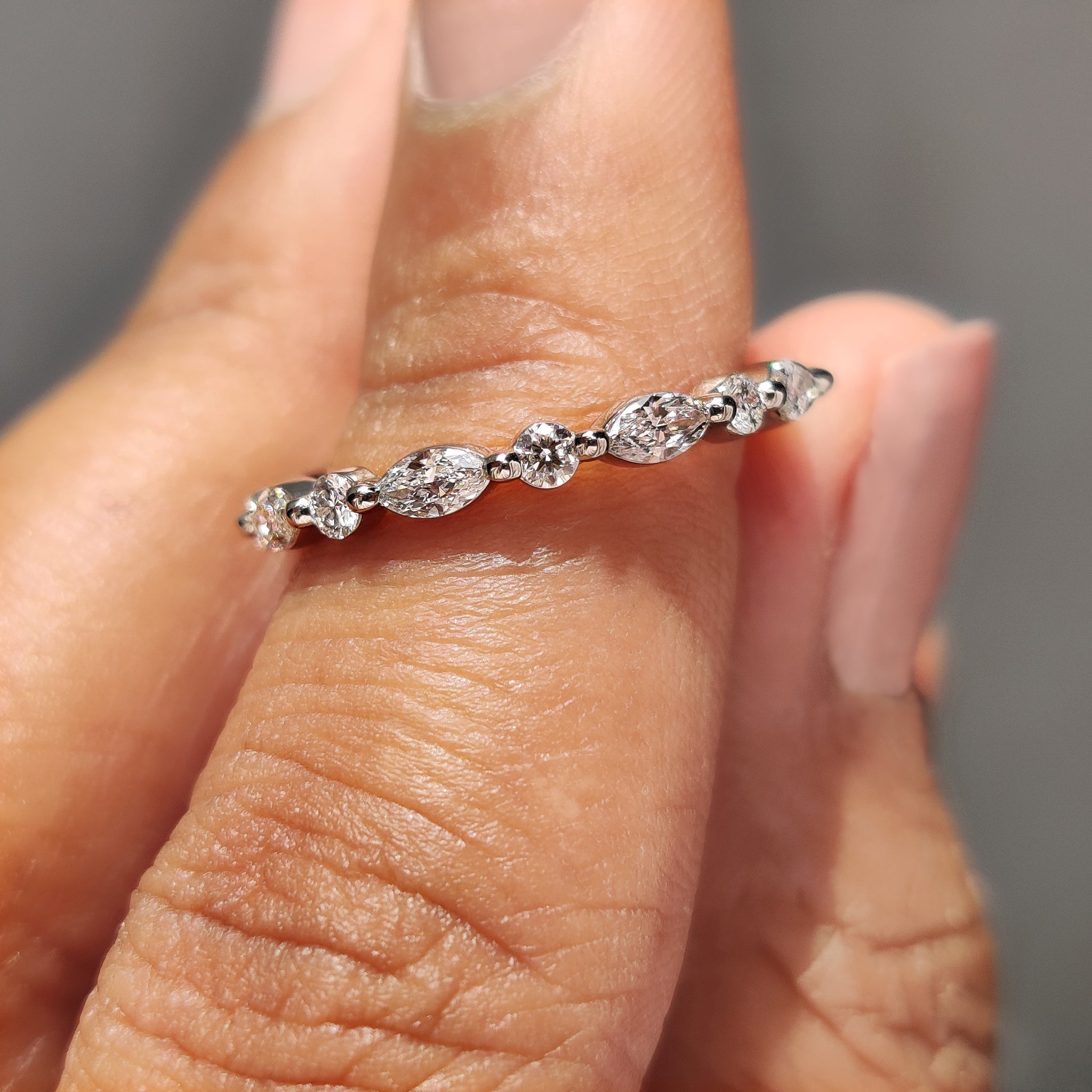 White Gold Diamond Band With Marquise And Round Cut