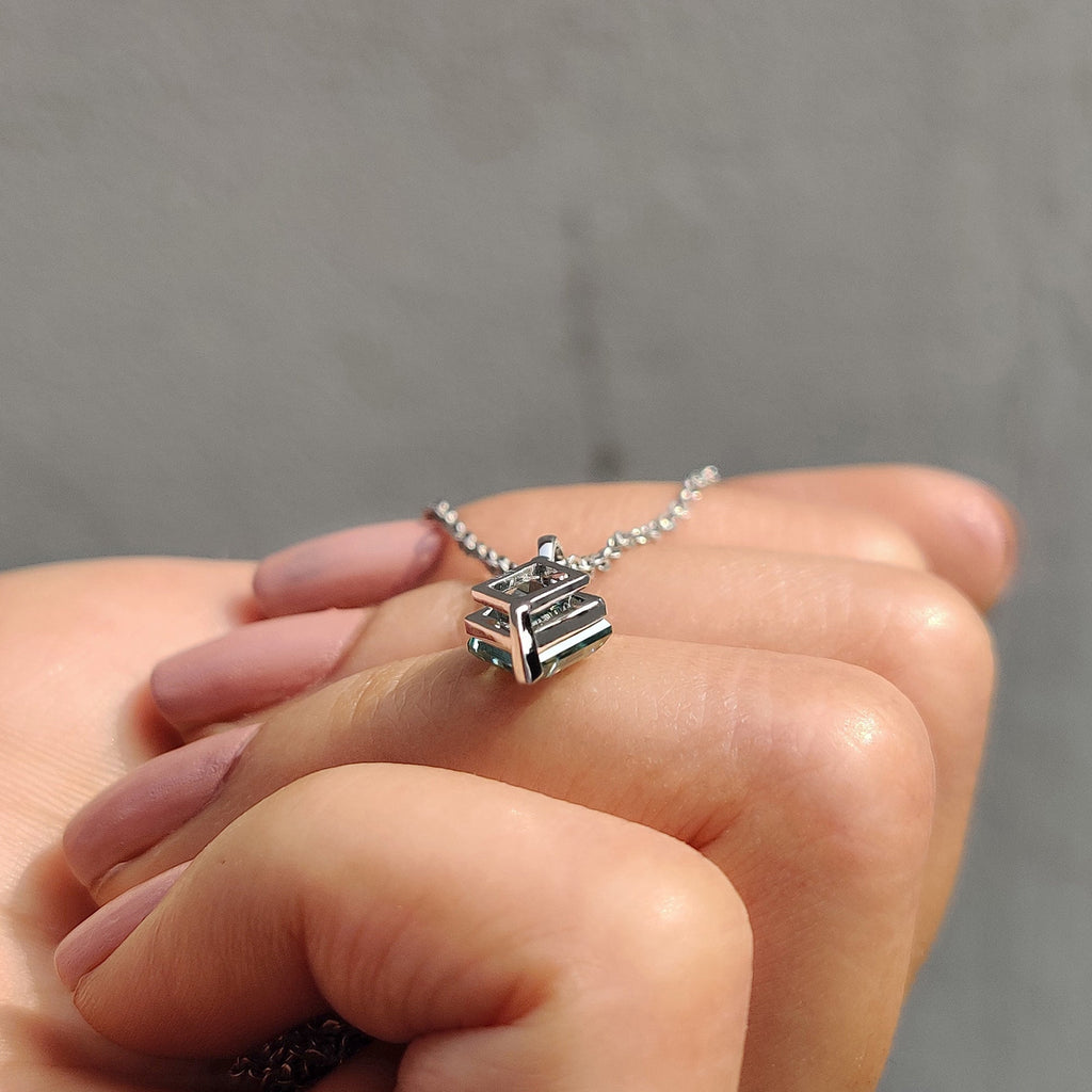 Cyan Blue Lozenge Cut Moissanite Pendant