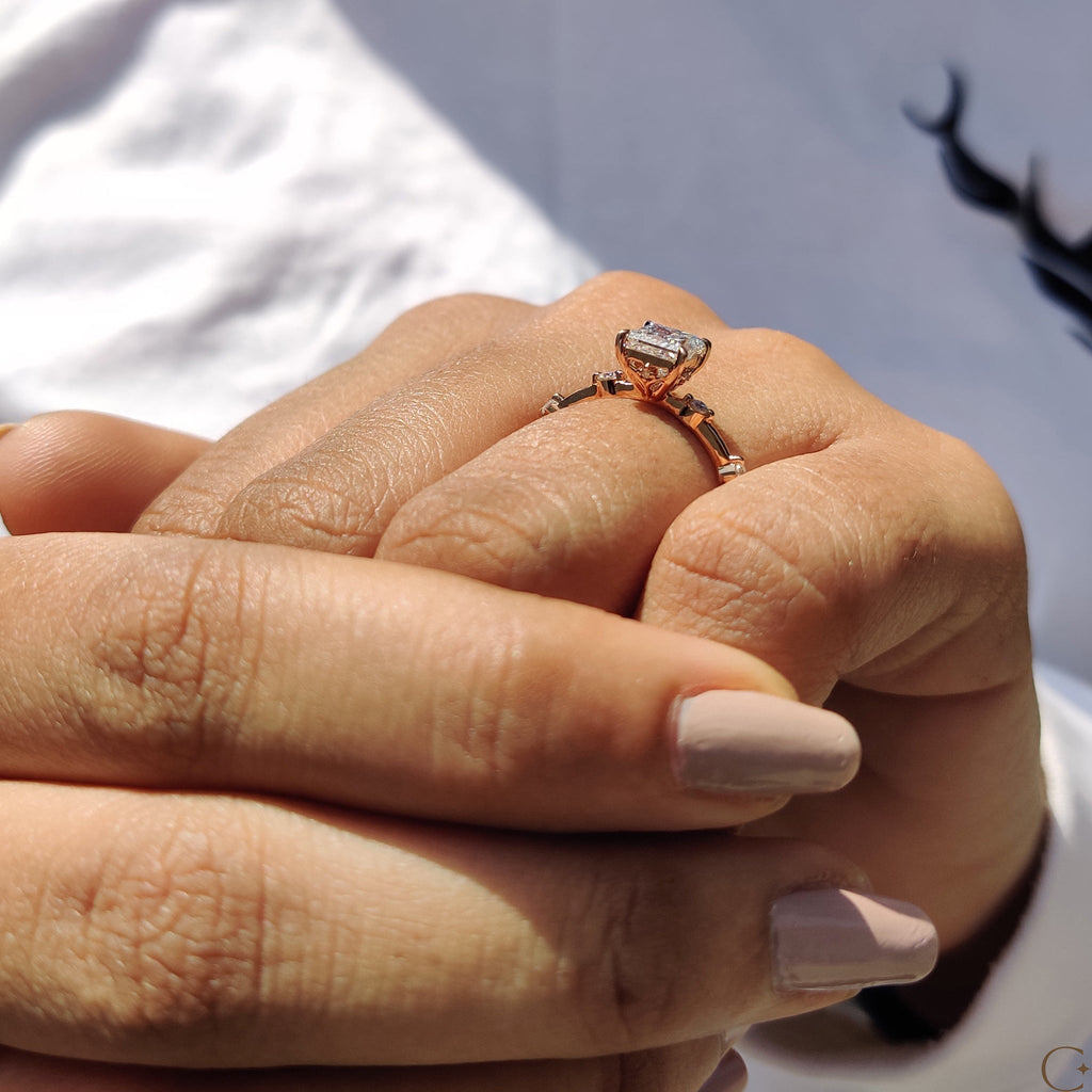 Princess Cut Diamond Ring In Distance Pave Setting