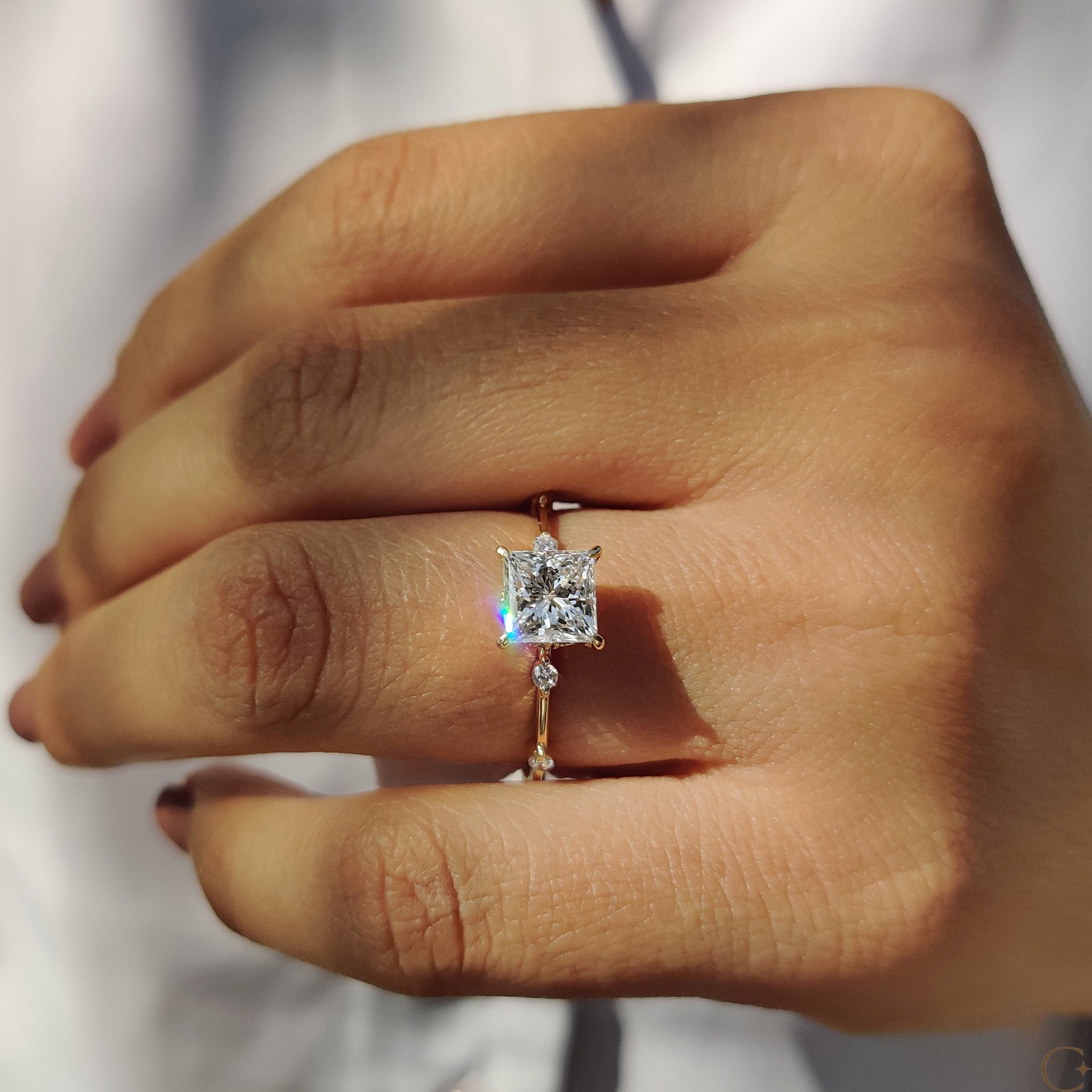 Princess Cut Diamond Ring In Distance Pave Setting