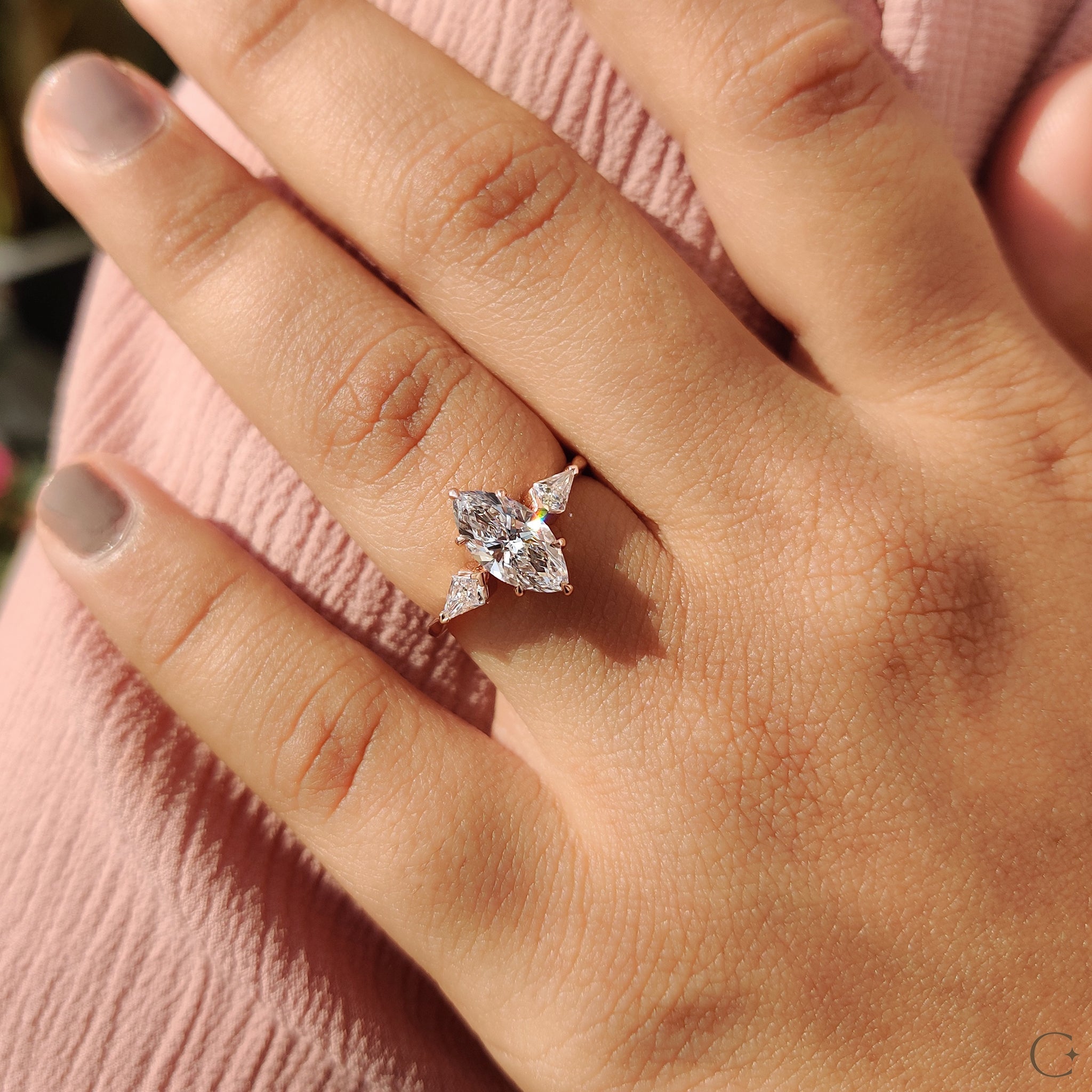 3 Stone Engagement Ring With Marquise And Kite Cut