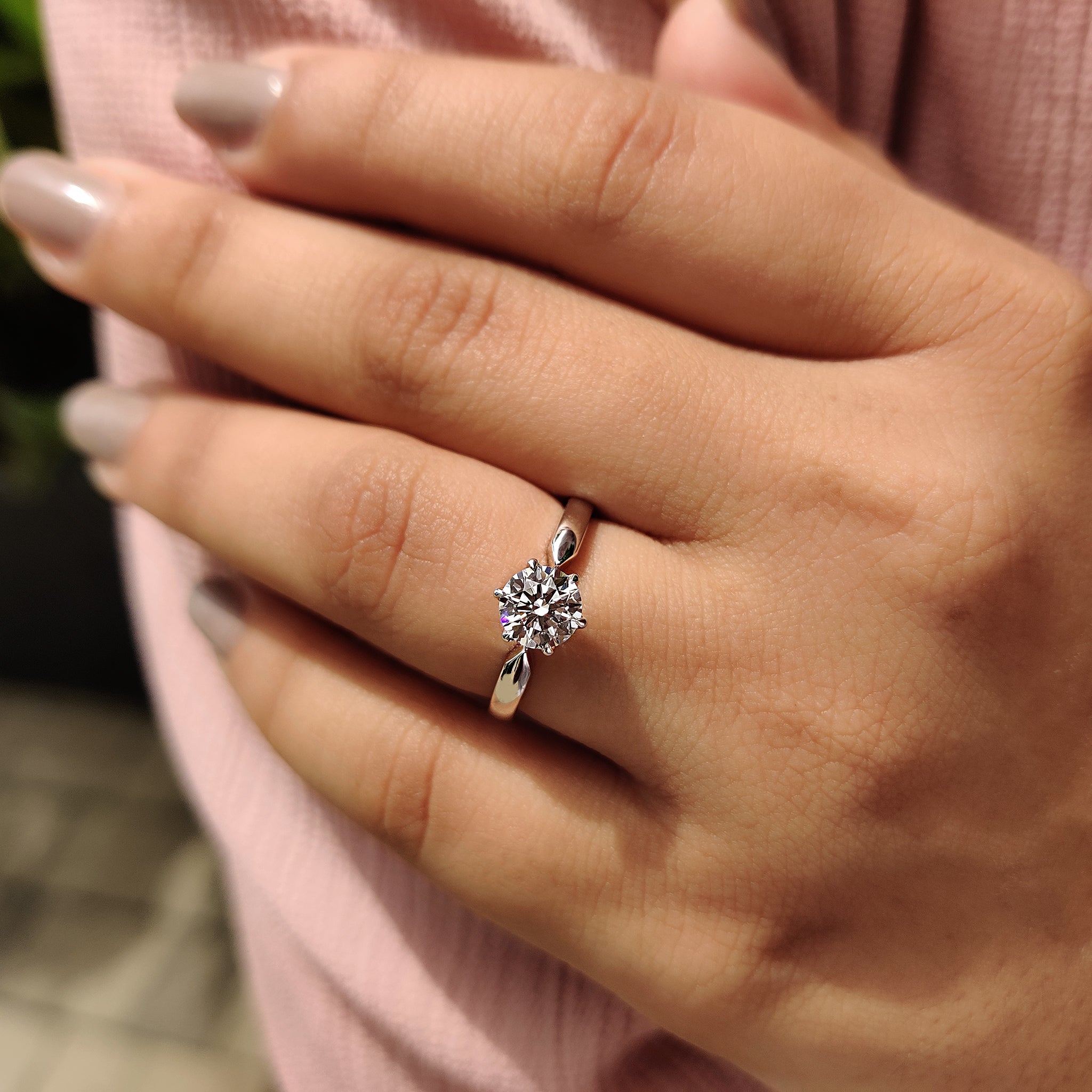 Round Solitaire Engagement Ring With Tulip Style