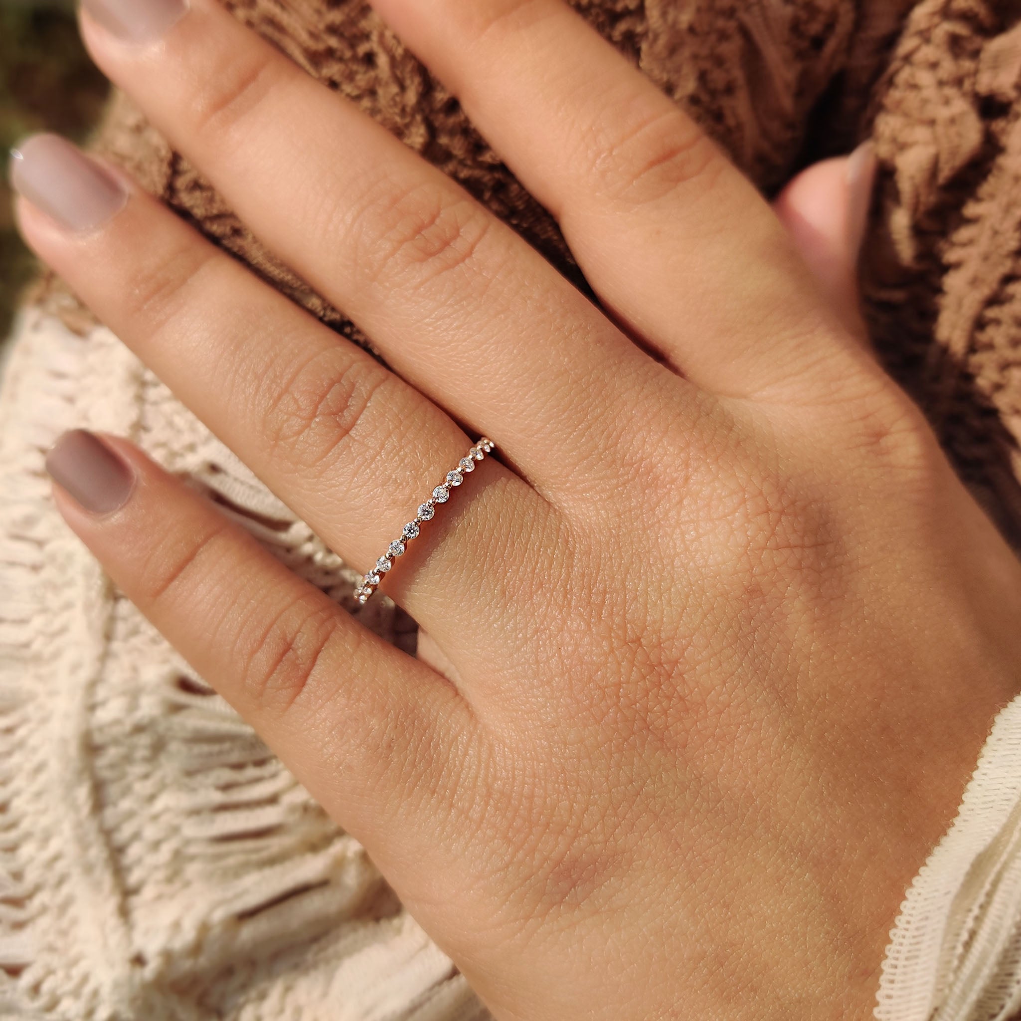 Minimalist wedding band Featuring Round Cut