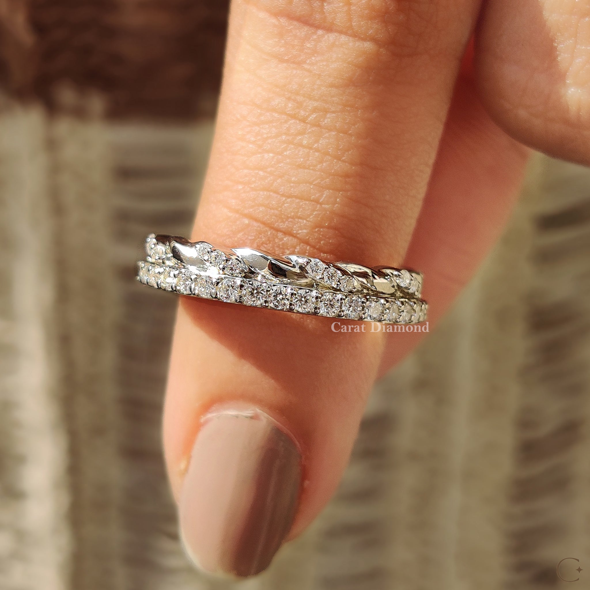 Double Wedding Band In Round Diamond Half Eternity Design