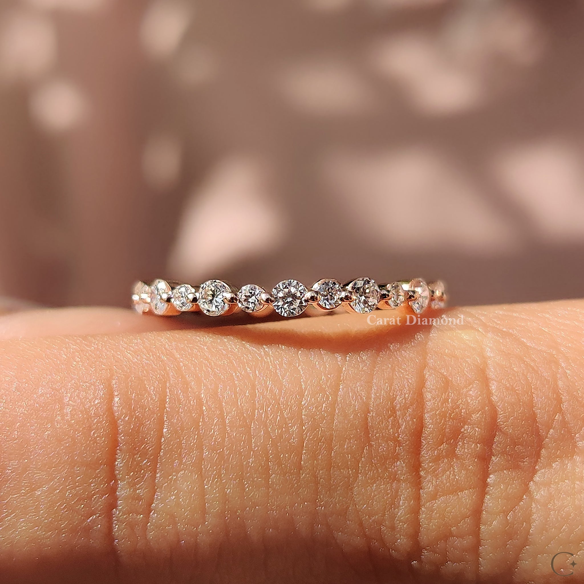 Rose Gold Wedding Band With Round Cut Diamond