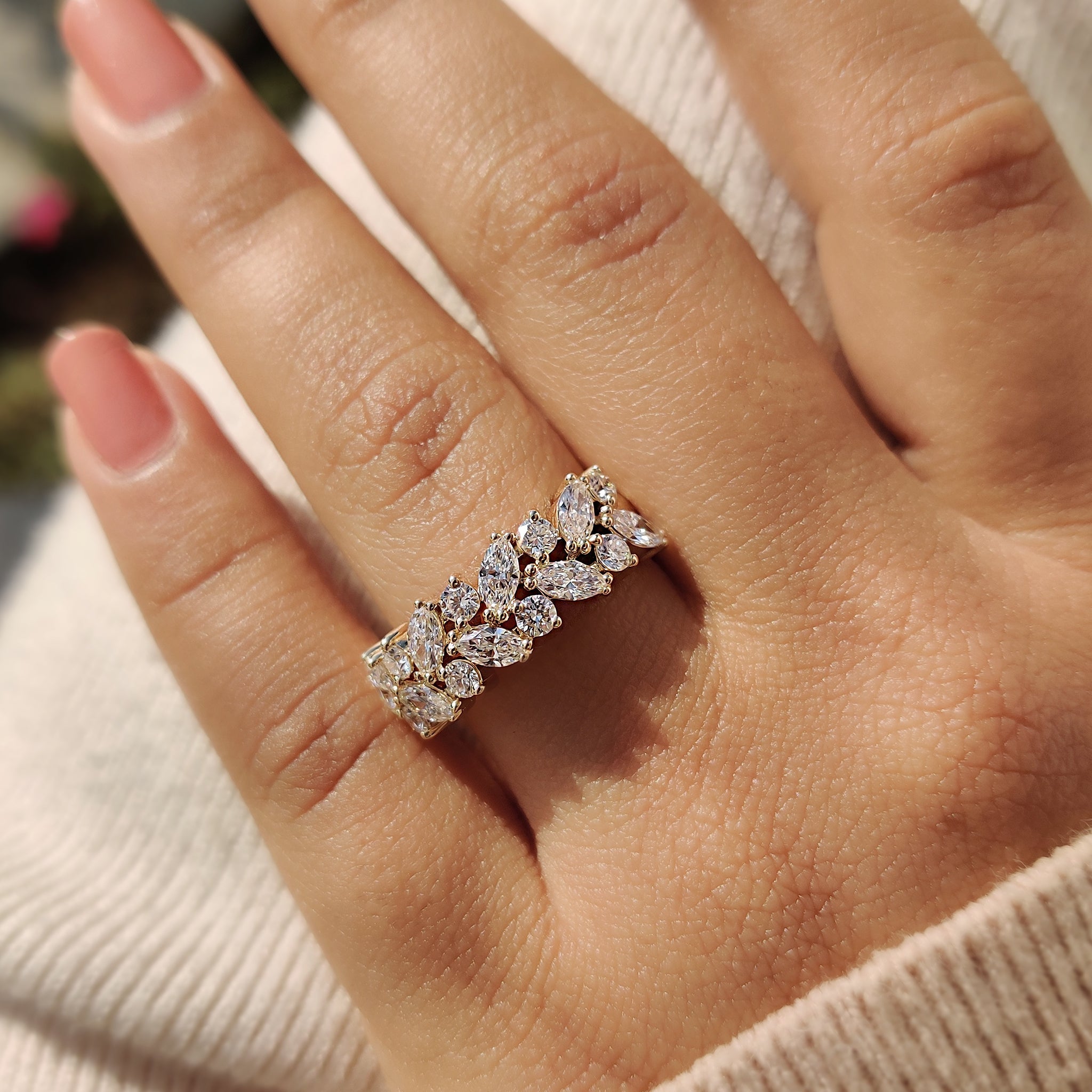 Half Eternity Marquise and round wedding band