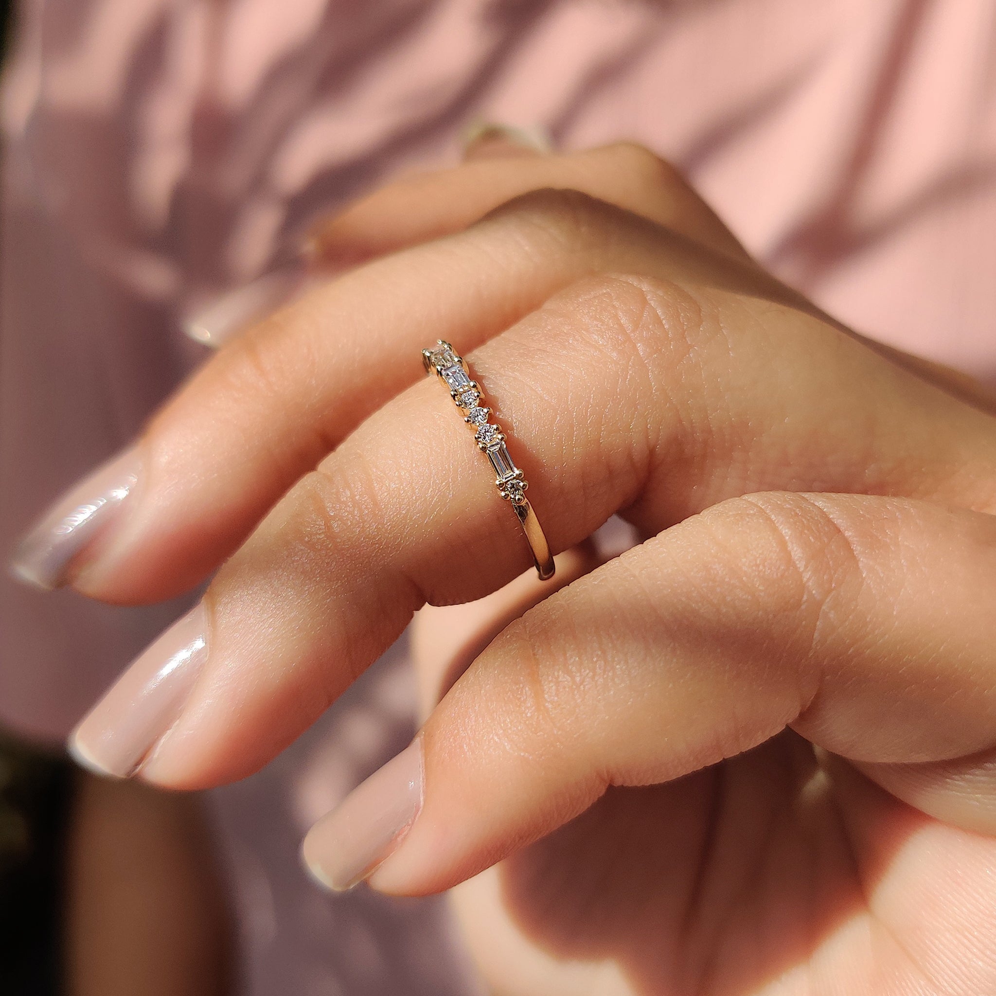 Yellow Gold Baguette And Round Diamond Band
