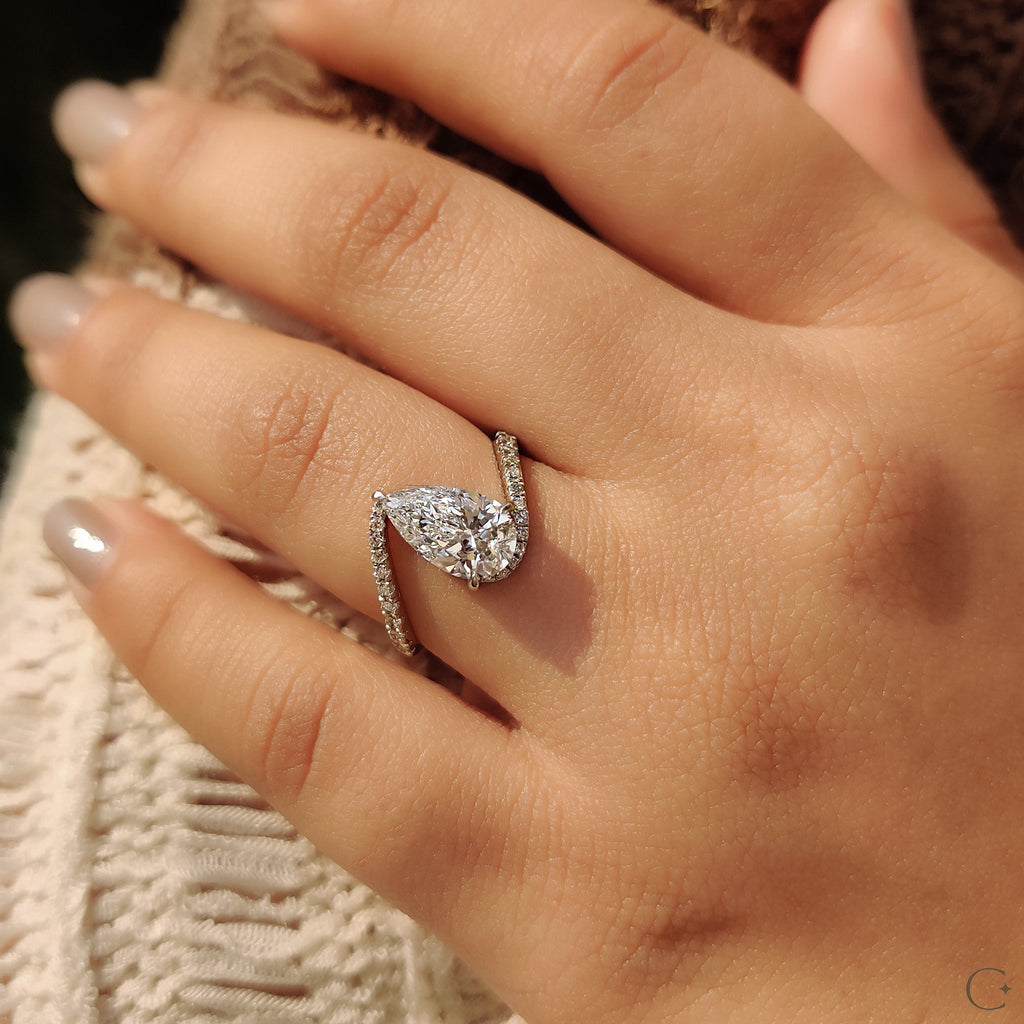 Pear Diamond Engagement Ring In Bypass Pave Setting