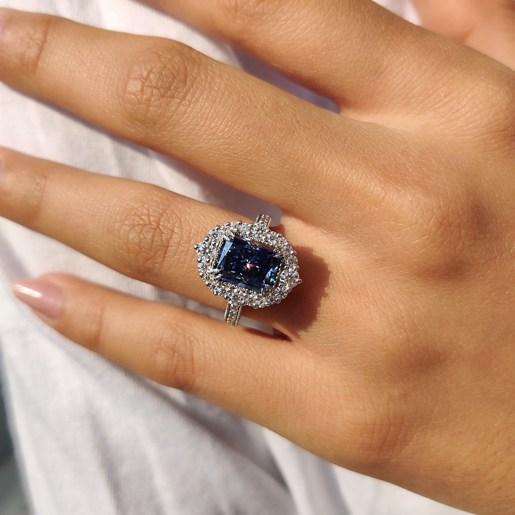 Radiant Halo Engagement Ring With Cathedral Setting
