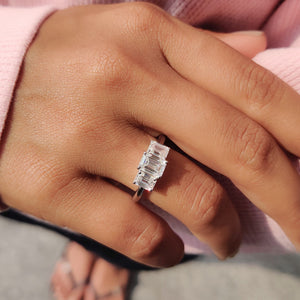Emerald Cut Moissanite 3 Stone Engagement Ring