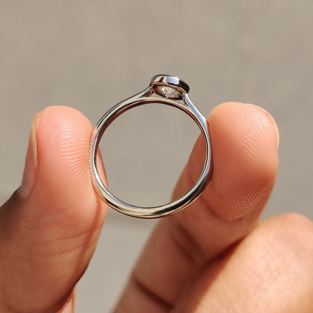 Round Cut Diamond Ring in Bezel Solitaire Setting