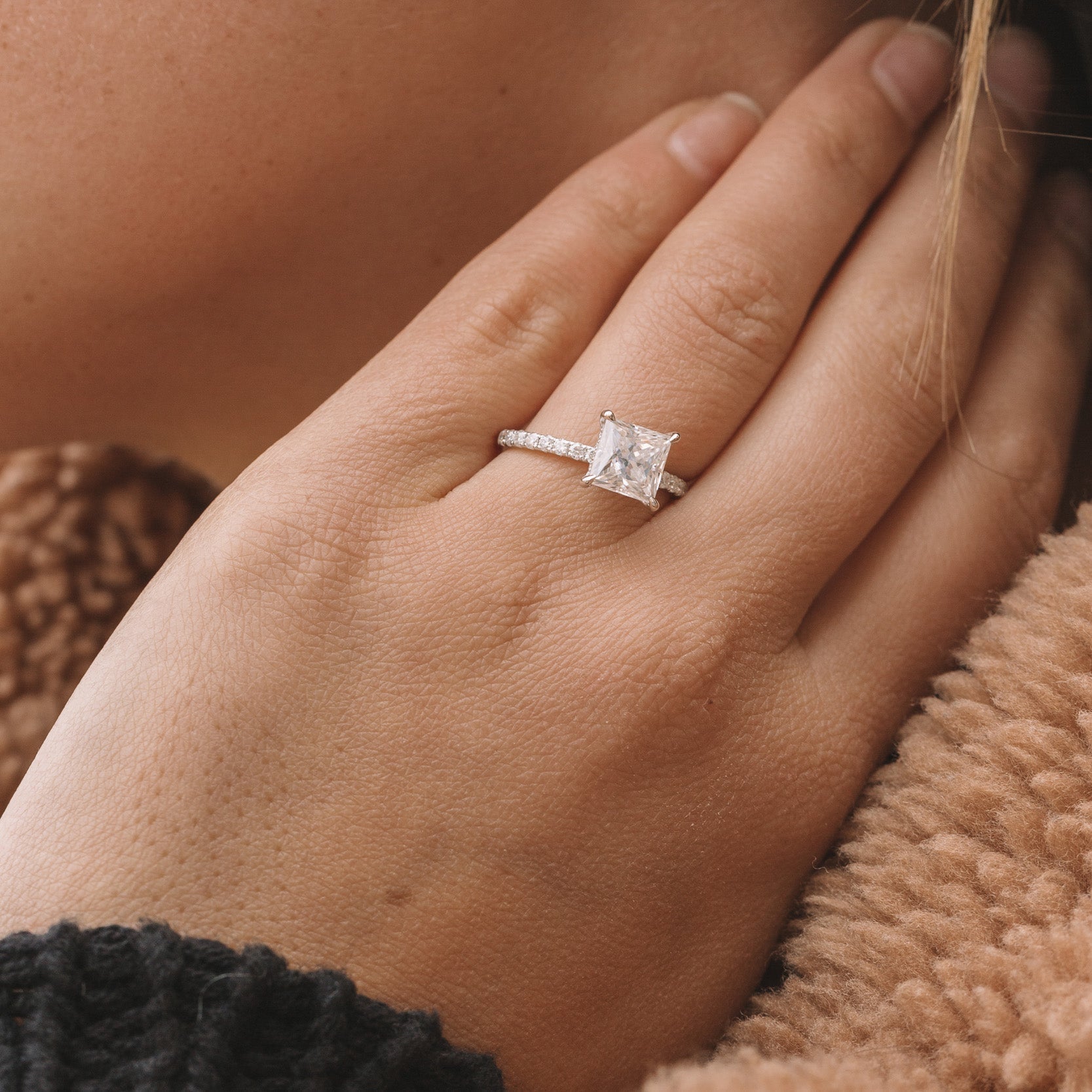 1.75 CT Princess Moissanite Hidden Halo Pave Setting Engagement Ring