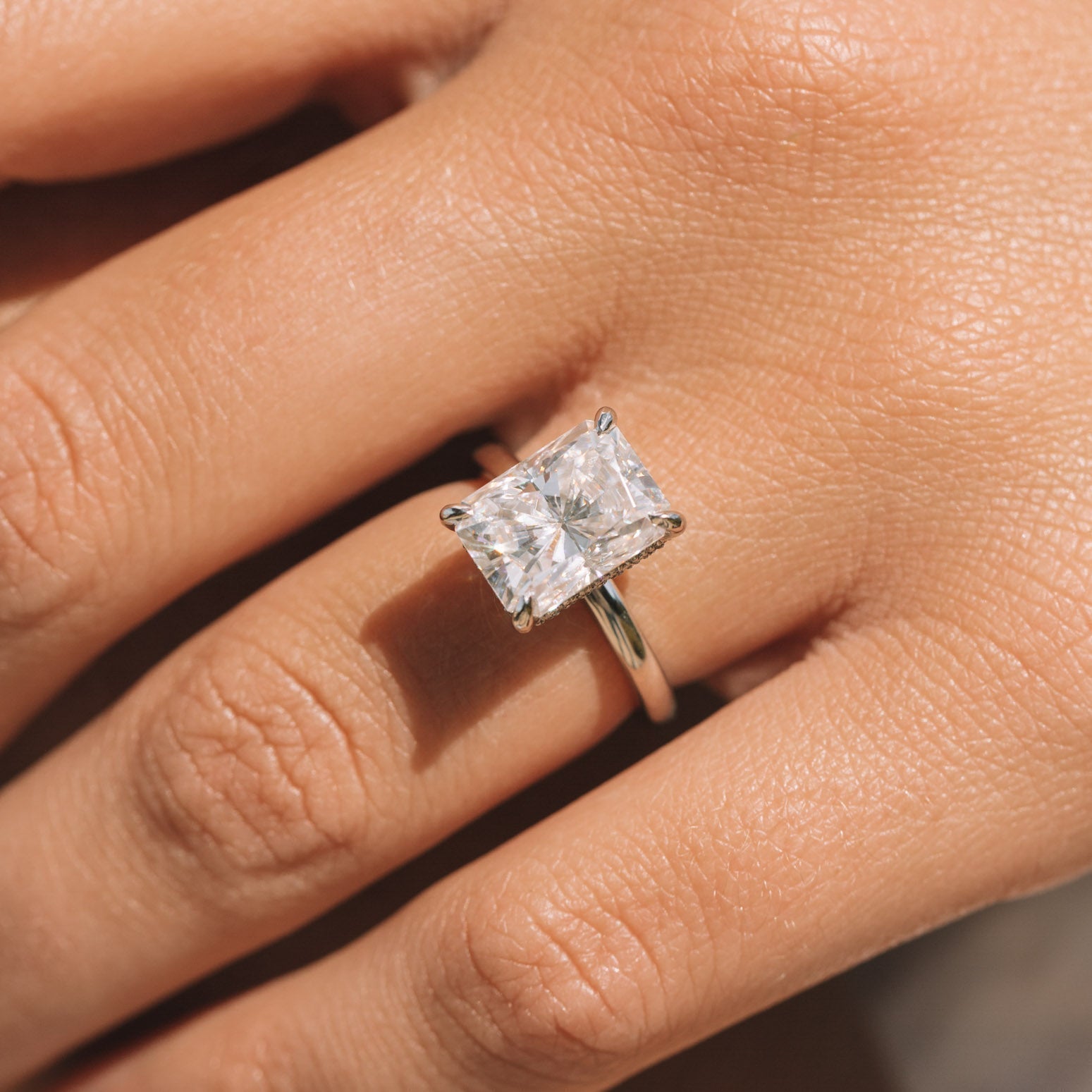 1.67 CT Radiant Cut Moissanite Hidden Halo Engagement Ring