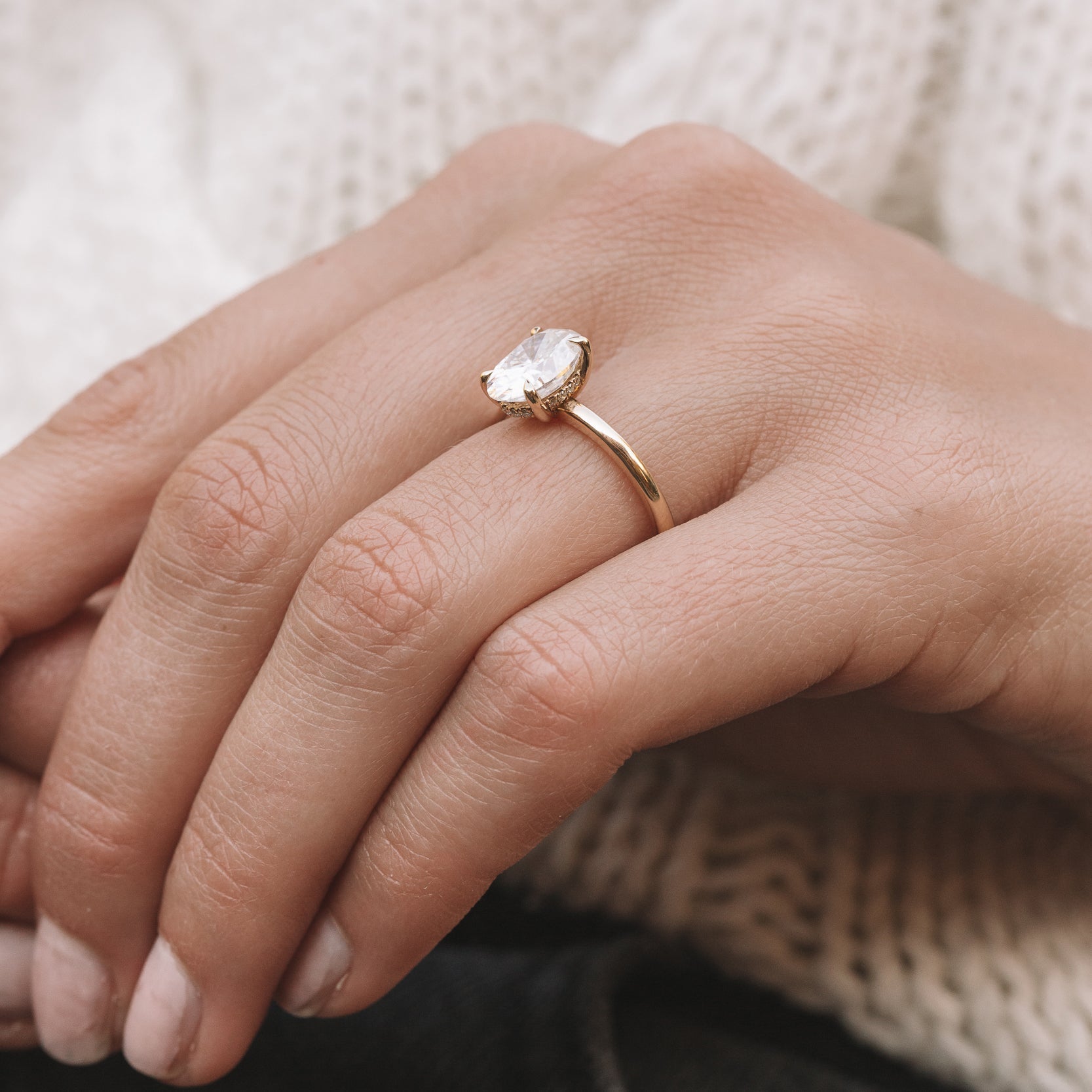 2.05 CT Oval Cut Moissanite Hidden Halo Engagement Ring