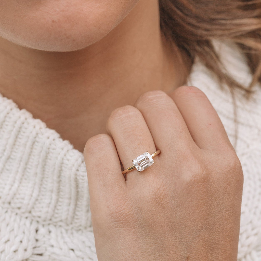 1.60 CT East West Emerald Cut Moissanite Solitaire Engagement Ring