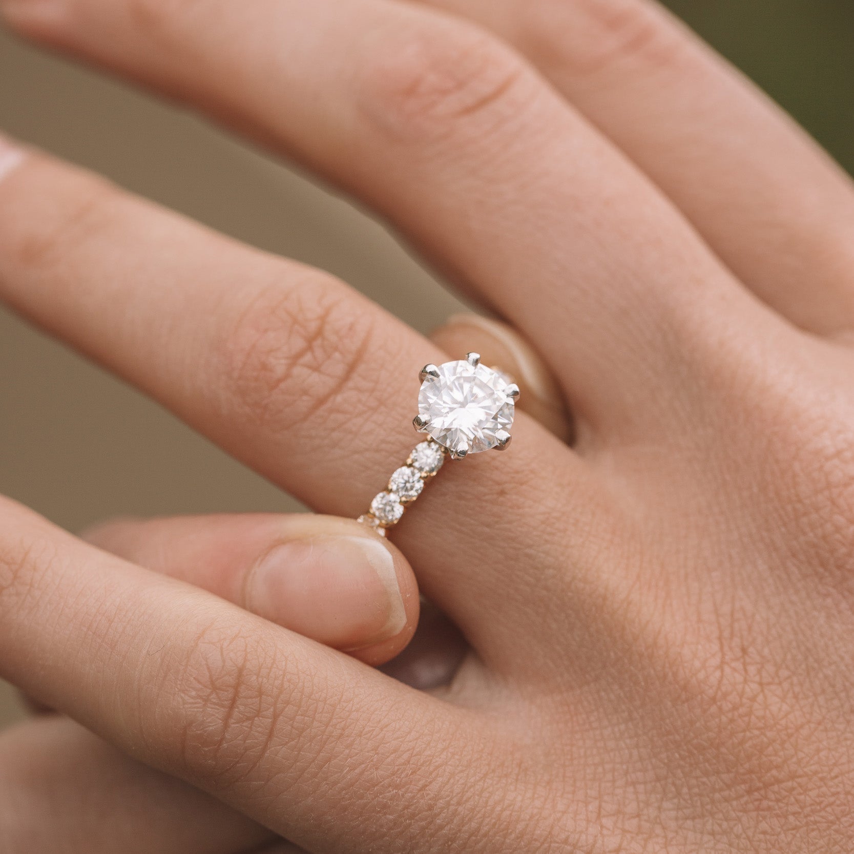 1.90 CT Round Cut Moissanite Six Prong Engagement Ring