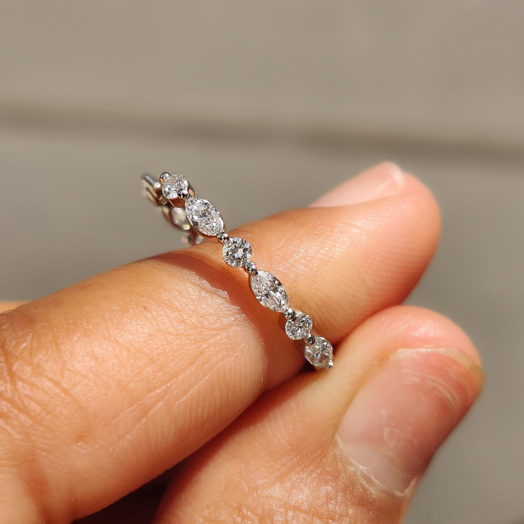 White Gold Womens Wedding Band With Marquise Diamond