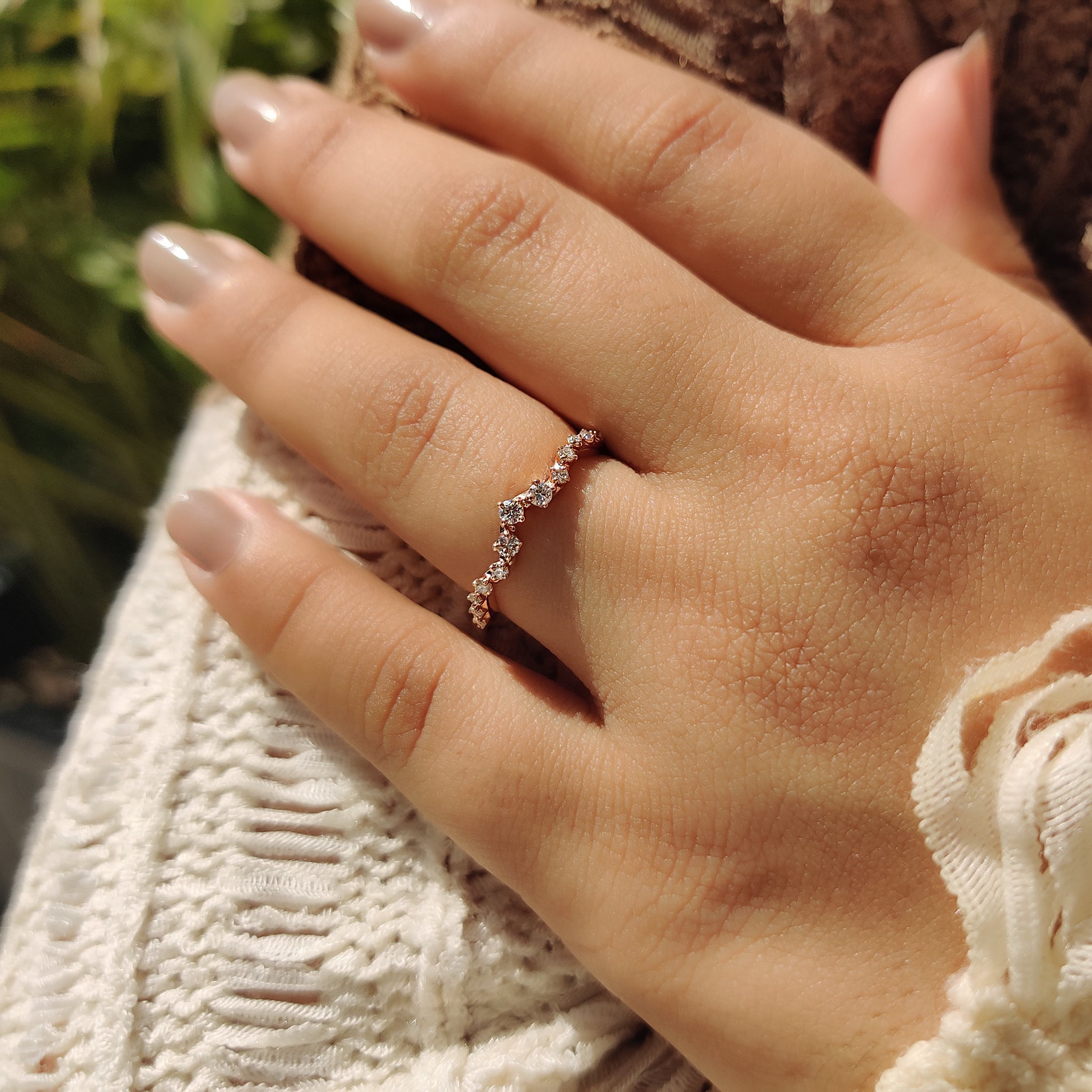 Rose Gold Diamond Wedding band With Curved Style