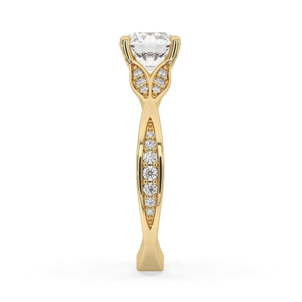 Round Cut Diamond Cathedral Engagement Ring