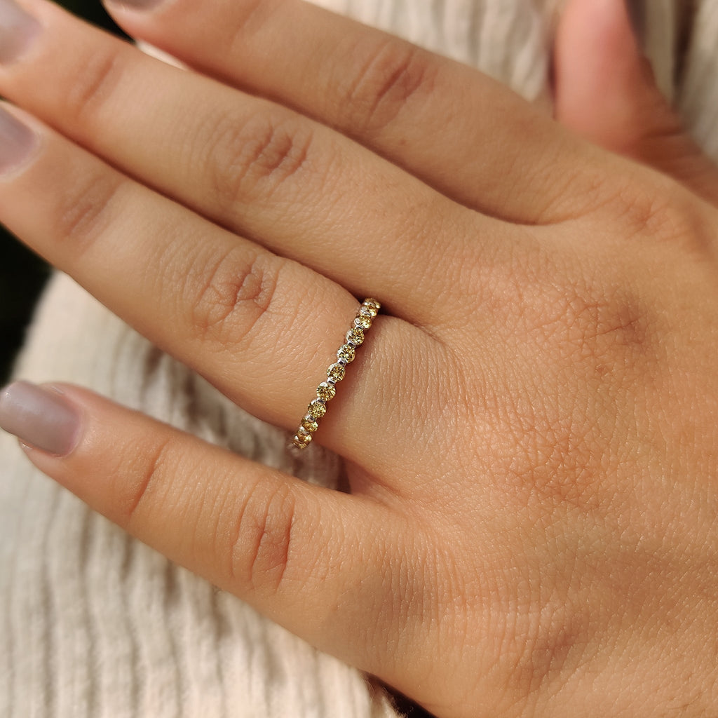 Yellow Diamond Wedding Band With Round Cut