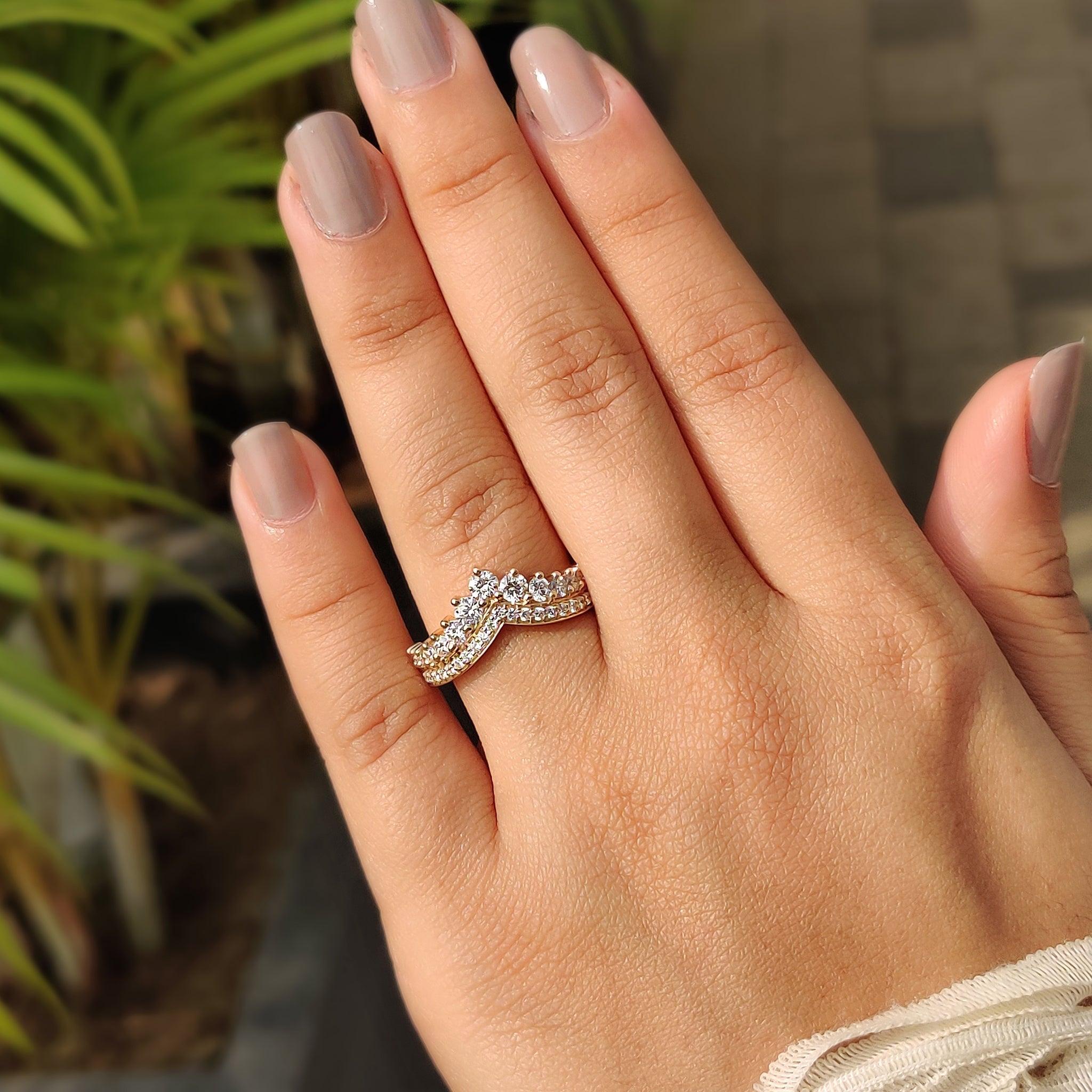 Chevron wedding band With Round Cut Pave Style