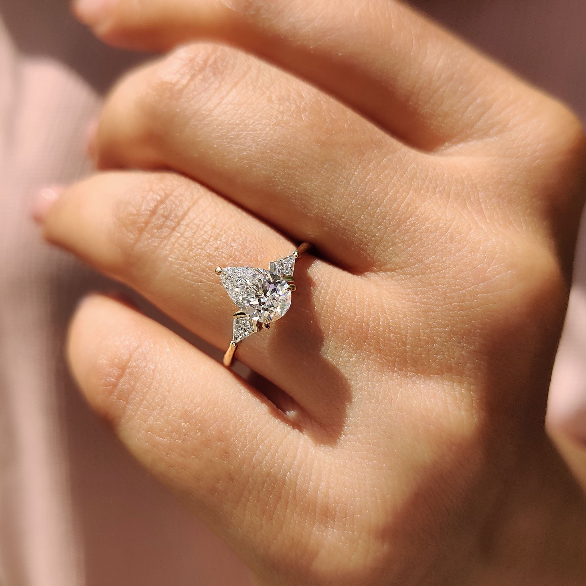 3 Stone Pear Cut Diamond Engagement Ring Secondary image