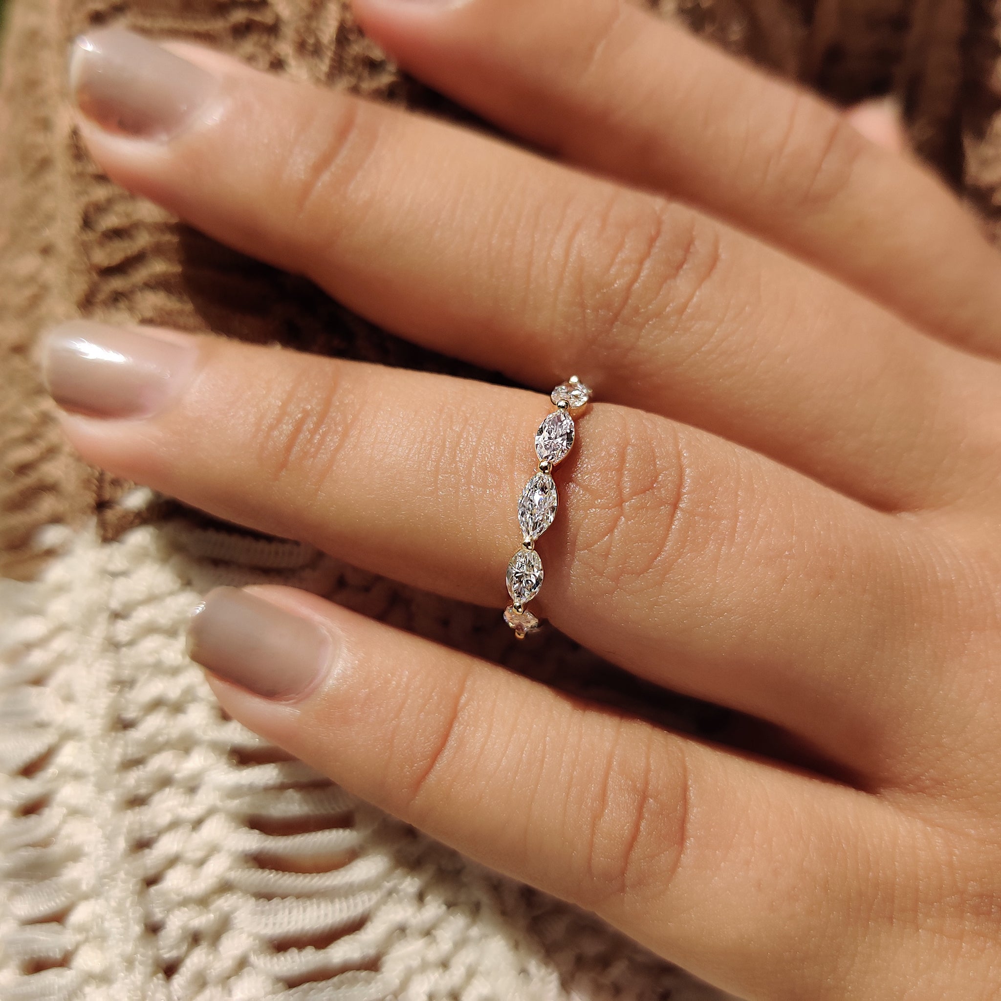 Gold Marquise Wedding Band In Eternity Style Imagen secundaria del producto